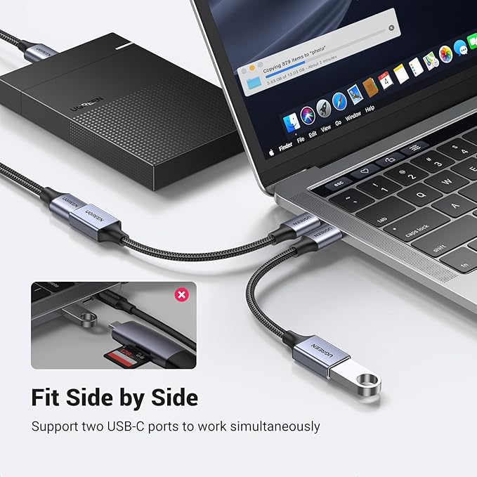 UGREEN USB C to USB 3.0 Adapter 5Gbps OTG Cable Type C Male to USB A Female Nylon Braided Aluminum Compatible with iPhone 15 Plus Pro Max MacBook Pro Air iPad Pro Galaxy S24 (Blue)