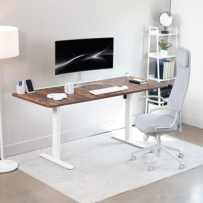VIVO Electric 71 x 30 inch Stand Up Desk, Height Adjustable, Rustic Vintage Brown Top White Frame, Home and Office Furniture Sets, DESK-KIT-0W7N