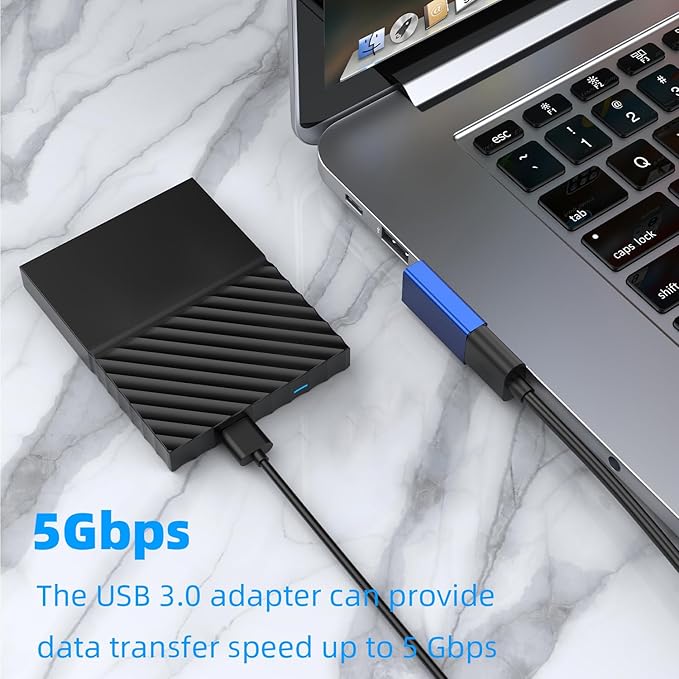 AreMe 90 Degree USB 3.0 Adapter 2 Pack, Left and Right Angle USB A Male to Female Converter Extender for PC, Laptop, USB A Charger, Power Bank and More (Blue)