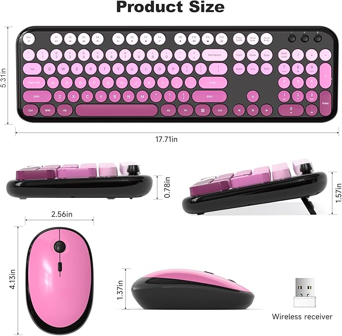 MOFII Wireless Keyboard and Mouse Combo - Blackpink-Gradient Full-Sized Plug and Play Colorful Computer Keyboards - 104 Keys Round Keycap USB 2.4G Cute Keyboard for Windows/Laptop/Mac/Desktop/PC