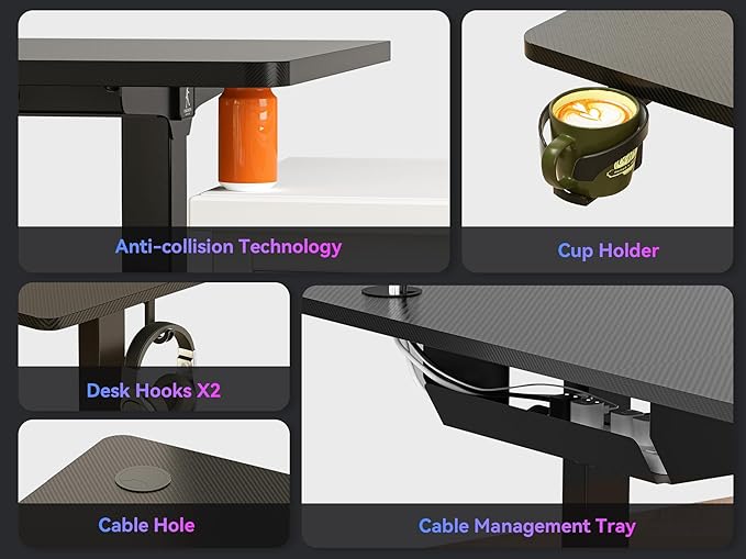 75x61 Inches Reversible L Shaped Standing Desk Height Adjustable with Cup Holder, Electric Corner Computer Workstation for Home Office, Ergonomic Sit Stand up Gaming Desk, Black