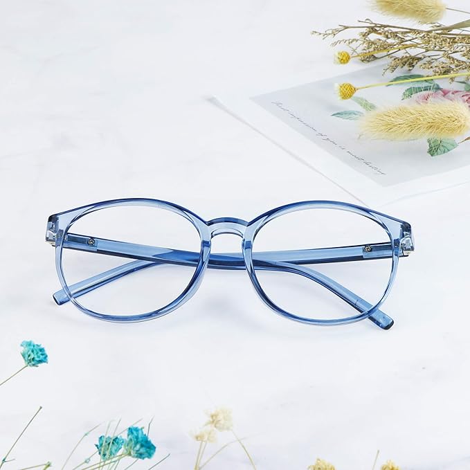 LifeArt Round Blue Light Blocking Glasses, Computer Glasses, Gaming Glasses, TV Glasses for Women Men (Light Blue, 2.25 Magnification)