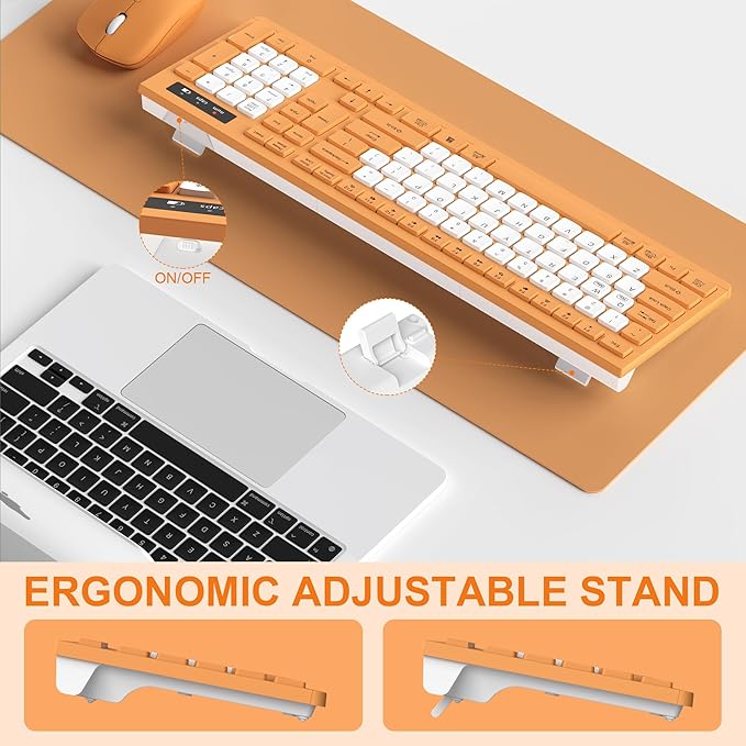 Wireless Keyboard and Mouse Combo, Full-Sized Wireless Keyboard and Adjustable DPI Mouse, 2.4GHz USB Receiver, Keyboard and Mouse for PC, Windows, Desktop, Laptop (Orange-B)