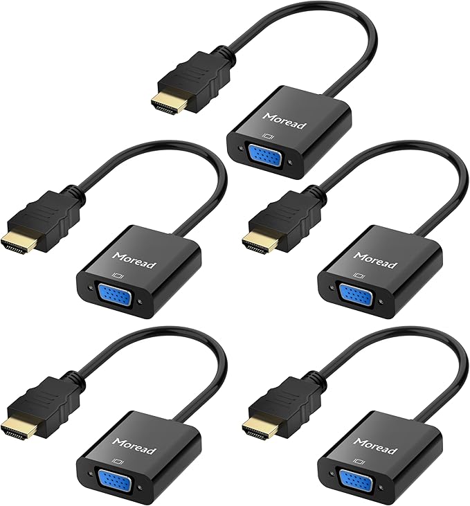 HDMI to VGA, 5 Pack, Uni-Directional Gold-Plated HDMI to VGA Adapter (Male to Female) for Computer, Desktop, Laptop, PC, Monitor, Projector, HDTV, Chromebook, Raspberry Pi, Xbox and More