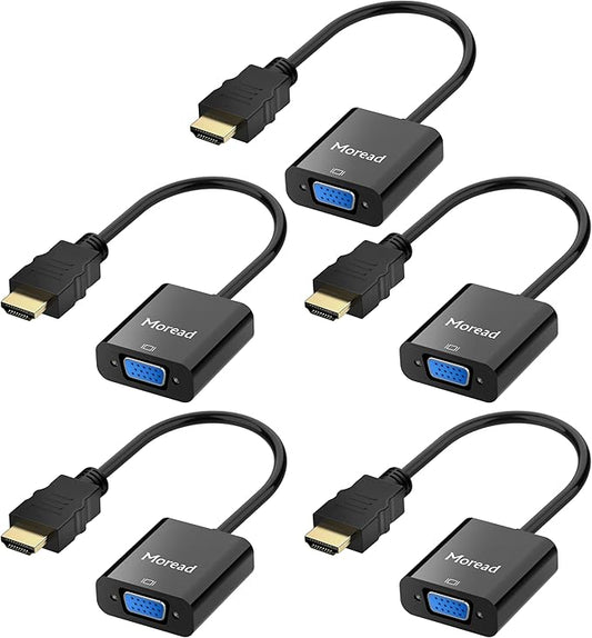 HDMI to VGA, 5 Pack, Uni-Directional Gold-Plated HDMI to VGA Adapter (Male to Female) for Computer, Desktop, Laptop, PC, Monitor, Projector, HDTV, Chromebook, Raspberry Pi, Xbox and More