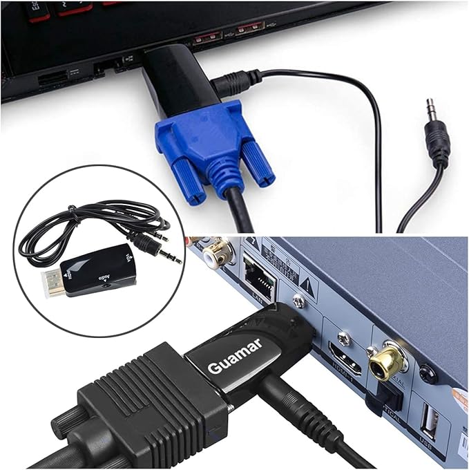 Guamar HDMI to VGA Adapter Converter with 3.5mm Audio Jack Cable for Older Monitor TV Computer Laptop PC Projector Desktop - 1080P HDMI Male to VGA Female Display Gold-Plated