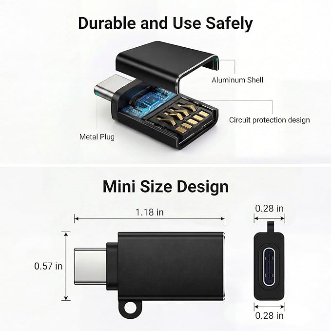 USB C to USB Adapter 6 Pack,Type C Male to USB 3.0 Female,OTG USB Adapter with Portable Key Lanyard,Data Sync Fast Charging Converter for iPhone 17 16 15,Galaxy S24 S23,MacBook,Laptop,Tablet