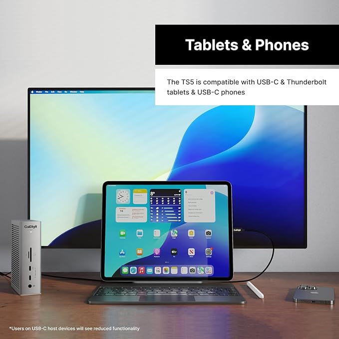 CalDigit TS5 - Thunderbolt 5 Dock - 15 Port, 140W Dedicated Host Charging, 80Gb/s Thunderbolt 5 x4, USB-C 10Gb/s x3, USB-A x2, 2.5GbE, Dual 8K@60Hz, SD & microSD UHS-II, 1m Braided Cable, 240W PSU