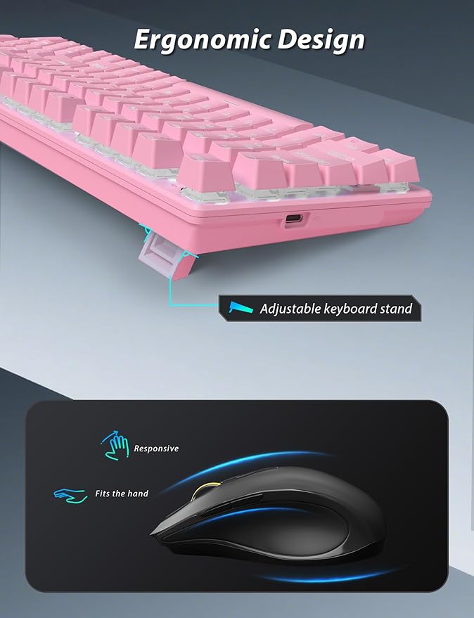 Wireless Mechanical Keyboard and Mouse Combo, 98-Key Gaming Keyboard with RGB Backlit, Tri-Mode BT5.0/2.4G/USB-C, 4000mAh Battery, 3200 DPI Gaming Mouse with Mouse Pad for PC, Laptop (Pink -Light)