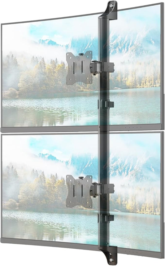 PUTORSEN Dual Monitor Wall Mount - Vertical Stacked Monitor Wall Mount for 17-32 inch Screens,Holds up to 19.8 lbs per Monitor,VESA 75x75/100x100mm,Black