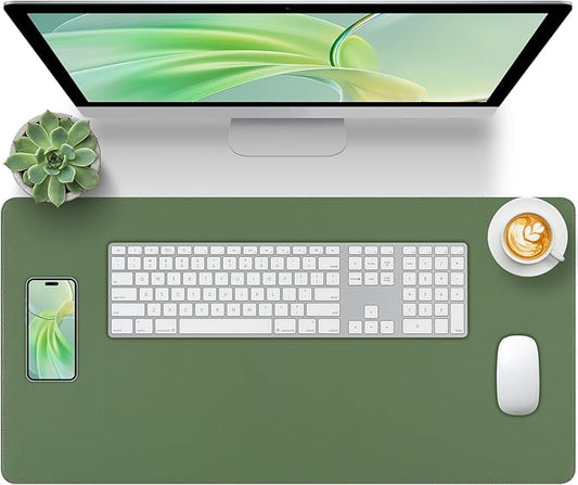 Olive Green Leather Desk Mat Large Mouse Pad, Waterproof Desk Pad for Keyboard and Mouse, Non-Slip Computer Desk Protector, Smooth Mouse Movement Desk Mat for Home and Office(31.5"×15.7")