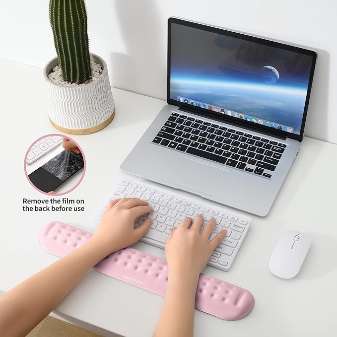 UnivoColors Pink Superfine Memory Foam Keyboard Wrist Rest Soft Gel Ergonomic Wrist Support Pad for Computer, Laptop, Office, Gaming, Typing