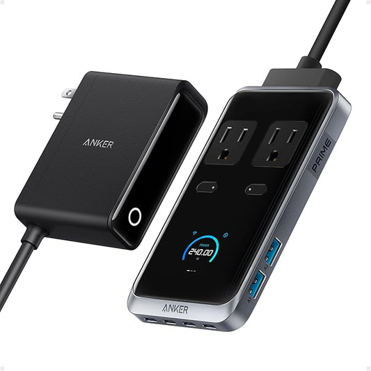 Anker Prime Charging Station, 240W 8-in-1 Power Strip, 5ft Detachable Extension Cord with Multiple Outlets, 2 AC, 4 USB C, 2 USB A, for iPhone, MacBook, Desk Accessories, Home Office (Not for Travel)