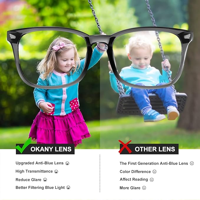 Okany Blue Light Glasses for Kids 3 Pack Blue Light Blocking Glasses for Girls Boys Computer Gaming Screen Glasses, Anti Glare Eyestrain Teen Fashion Glasses Age 3-10