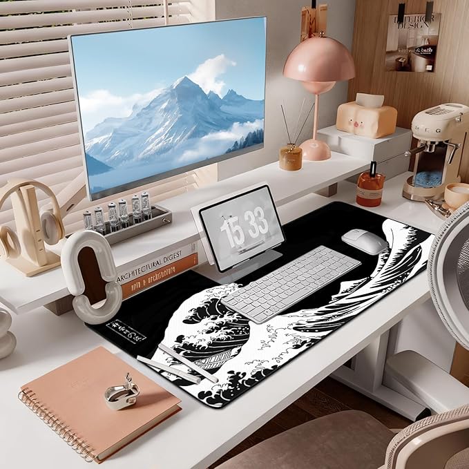 Mouse Pad Gaming - Desk Mat for Keyboard and Mouse - Japanese Sea Wave Large Mouse Pads for Desk, Desks Pad(35.4" X 15.7") with Non-Slip Base, Kanagawa Gaming Mousepad for Game, Office and Home