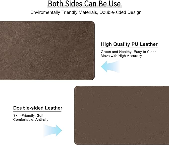 Imitation Crazy Horse Leather Desk Mat - Waterproof Desk Pad - Ideal for Large Mouse Pad and Desk Mats on Top of Desks (Chestnut+Chestnut, 25"*13")