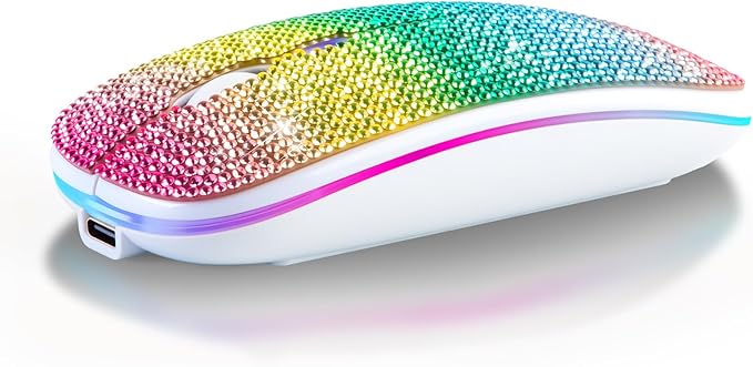Bluetooth Mouse,Bling Dazzling 2.4GHz Rechargeable Wireless Mouse Slim with USB Receiver, Compatible with Notebook, PC, Laptop, Computer, MacBook,Great Gift idea for Her (Rainbow)