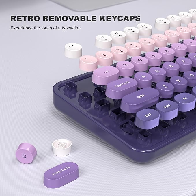 KNOWSQT Wired Computer Keyboard - Purple-Gradient Colorful Retro Full Size Round Keycaps Plug and Play Typewriter Cute Keyboards for Windows, Laptop, PC, Desktop, Computer