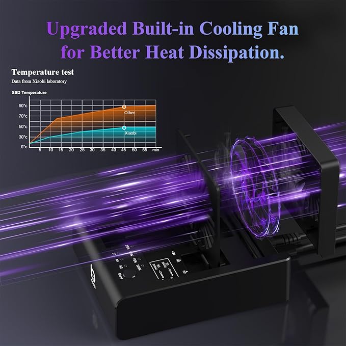 M.2 NVMe & SATA Hard Drive Docking Station, USB C 10Gbps Hard Drive cloner for M.2 PCIe NVMe + SATA 2.5”/3.5” HDD Converter, Offline Cloning, Tool-Free, Cooling Fan