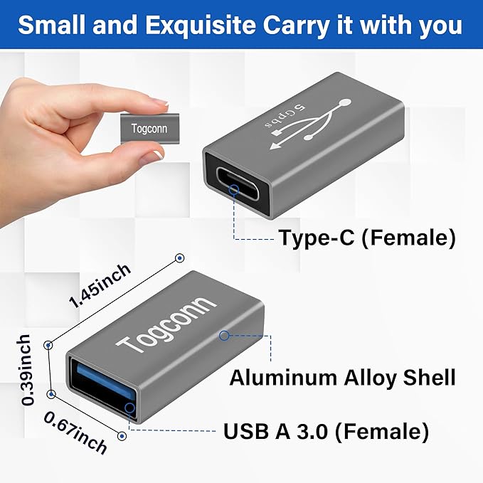 USB to USB C Adapter 4 Pack, Bi-Directional USB Type-C (Female) to Type-A (Female) OTG Converter Connector Support Charging & Data Sync for Laptop, PC, iPhone, MacBook Pro