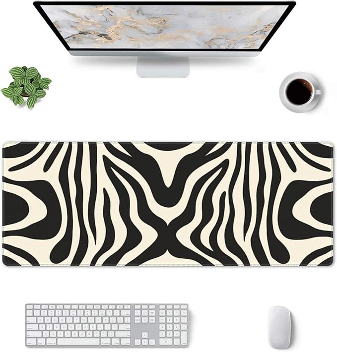 Black and White Topographic Desk Mat Large Gaming Mouse Pad Topographic Extended Mousepad Big in Laptop Computer Mouse Keyboard Mat for Office Desk Decor 31.5x12 in