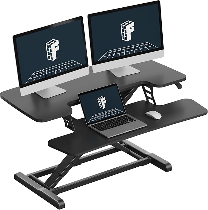 FLEXISPOT Standing Desk Converter 36" Desk Riser, Height Adjustable Desktop Riser Sit Stand Computer Workstation, Spacious Stand Up Desk Converter for Laptop Keyboard and Monitor Setup, Black