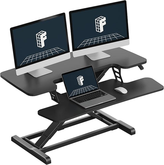 FLEXISPOT Standing Desk Converter 36" Desk Riser, Height Adjustable Desktop Riser Sit Stand Computer Workstation, Spacious Stand Up Desk Converter for Laptop Keyboard and Monitor Setup, Black