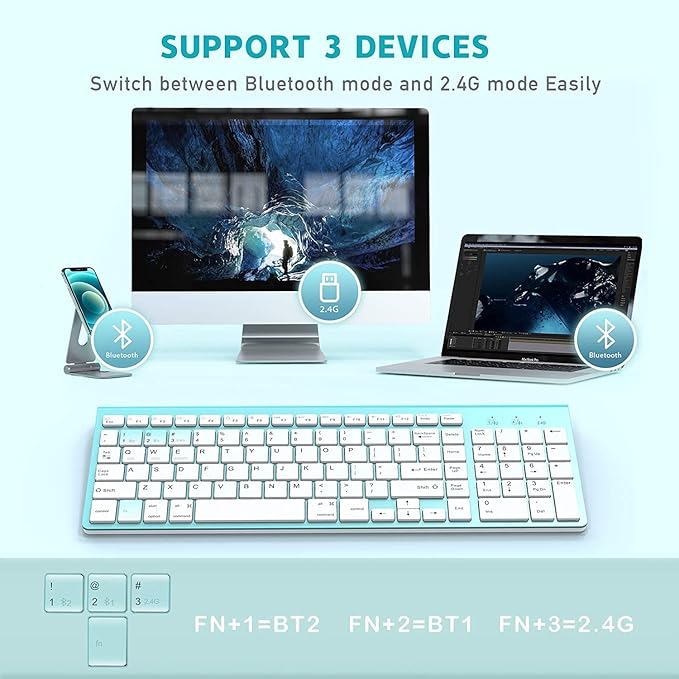 JOYACCESS Wireless Bluetooth Keyboard for Mac,Ergonomic Multi-Device Keyboard with Number Pad, Compatible with MacBook Pro/Air, iMac,iPhone,iPad, iOS, Android, Windows, Turquoise