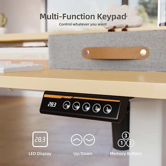 Seang Electric Standing Desk with 2 Drawers, Adjustable Standing Desk with Storage Shelf, Height Adjustable Stand up Desk for Home Office with 3 Presets & 2 Hooks,55 Inch, Natural