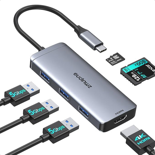 USB C Hub Adapter for MacBook Air, USB-C HD MI Dongle for MacBook Pro, 6 in 1 USBC HDMI Multiport Adapter Mac Converter with 4K HDMI,3 USB 3.0,SD/TF for Dell XPS, HP, Surface and Other Type C Devices