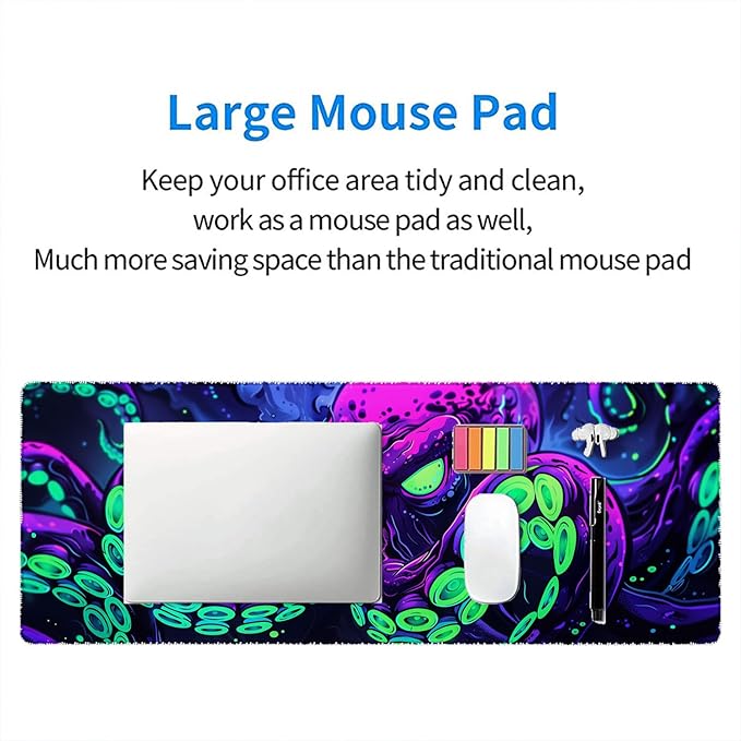 Octopus Desk Mat Gaming Mouse Pad Neon Cthulhu Monster Cool XL Mouse Pad Large Mousepad Extended Laptop Keyboard Mat Gaming Desk Pad Mouse Mat Office Computer Keyboard Laptop Home 35.4"x15.7"
