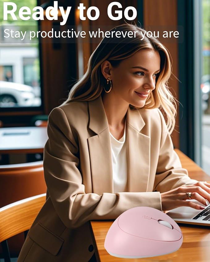 Wireless Mouse Pink Ergonomic Bluetooth & USB Mice, Dual Mode Vertical Silent Portable Multi Device Ergo Carpal Tunnel Mice for Mac/PC/Laptop/Computer/Tablet/iPad/Macbook Air/Pro Office Women Gift