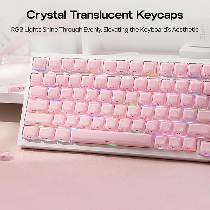 EPOMAKER Lusterfly Jelly Keycaps Set - 123 Keys Double-Shot Laser Engraved, MDA Profile, ABS+PC, Non-Shine-Through, MX-Compatible for 61/68/84/87/98/100/104-Key Mechanical Keyboard (Pink)