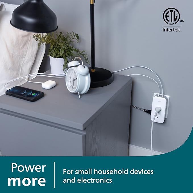 Philips All-in-One Surge Tap with USB, 2 Grounded & 4 Polarized Outlets, 1 USB-C & 1 USB-A Port (15W Shared), 490 Joules, ETL Certified, White/Gray, SPP3503GW/37