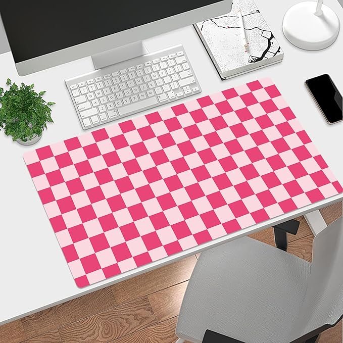 EOBTAIN Pink Checkered Mouse Pad Large,Retro Cute Desk Mat for Keyboard and Mouse,Girly Computer Mousepad XXL Extended Smooth Non-Slip Rubber Desk Protector Accessories for Office 31.5x15.7 Inch