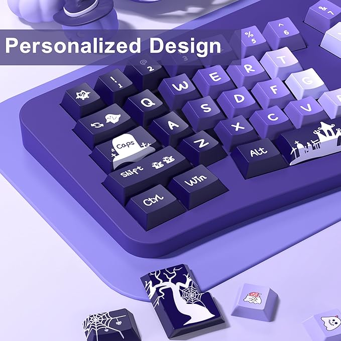 PBT Keycaps, 138 Keys Witch Spooky Halloween Theme Cherry Profile, Custom Keyboard Set for 61/64/68/84/87/100/104/108 MX Mechanical Keyboard