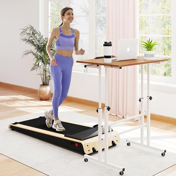 SIDUCAL Mobile Stand Up Desk with USB Ports and Outlets, Adjustable Laptop Desk on Wheels, Home Office Workstation, Rolling Laptop Cart for Standing or Sitting, 31.5" x 23.6" Vintage Oak
