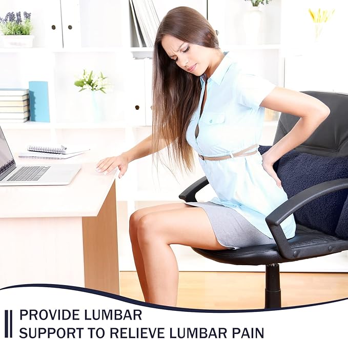 Queekay Fleece Lumbar Support Pillow 3 Section Back Pillow Office Chair for Back Support Comfortable Lumbar Cushion for Car Seat Pain Relief Sofa Rest(Deep Blue)
