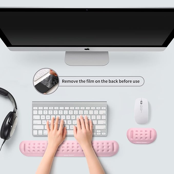 UnivoColors Pink Keyboard Wrist Support and Mouse Wrist Rest Set, Made of Memory Foam Soft Gel, Ergonomic Pad for Computer, Laptop, Mouse, Office, Gaming