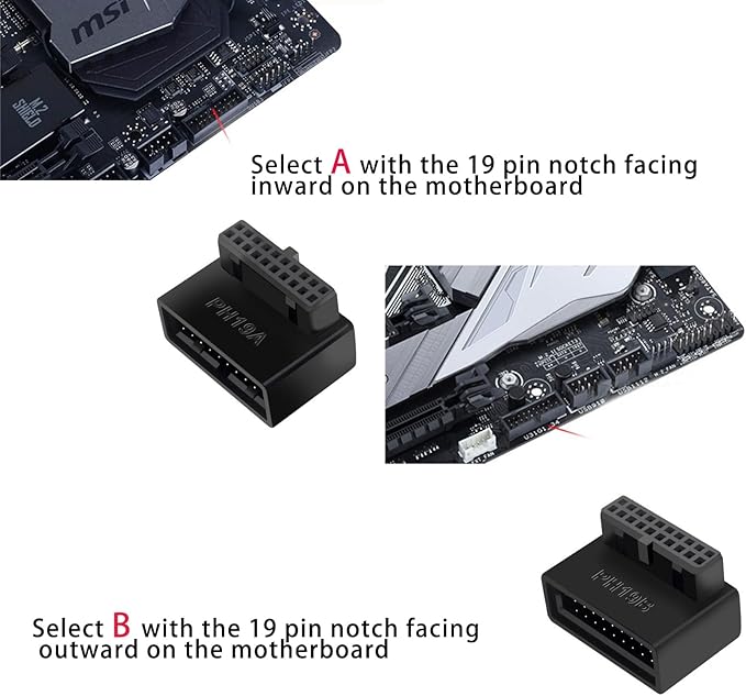 USB 3.0 19 Pin Internal Header 90 Degree Adapter, USB 3.0 90 Degree Up & Down Angle Motherboard Cable Layout Converter