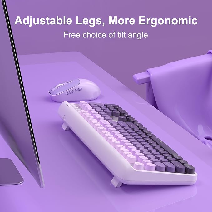 Wireless Keyboard and Mouse Combo Round keycaps Retro Typewriter Keyboard 104 Key Full-Sized Keyboards Automatic Power Saving 2.4GHz Wireless Connection for Mac/Windows/PC