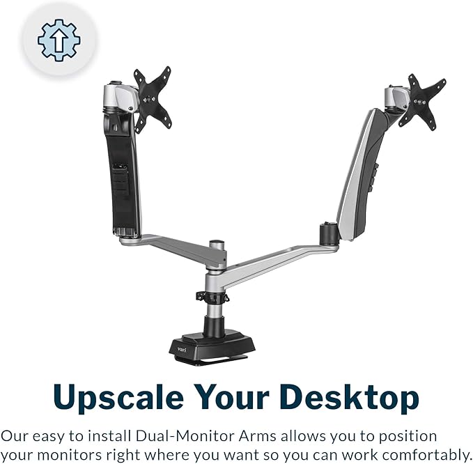 Vari Dual Monitor Arm - VESA Monitor Mount w/ 360 Degree Adjustment - Monitors up to 27 inches, 19.8 lbs - Double Monitor Arms with Full Adjustability - Computer Monitor Stand for Home or Office