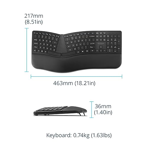 Kensington Pro Fit Ergo KB680 EQ Wireless Keyboard, Bluetooth & 2.4GHz Connection, Rechargeable, Ergonomic Design, Split-Keyboard (K72485NA)