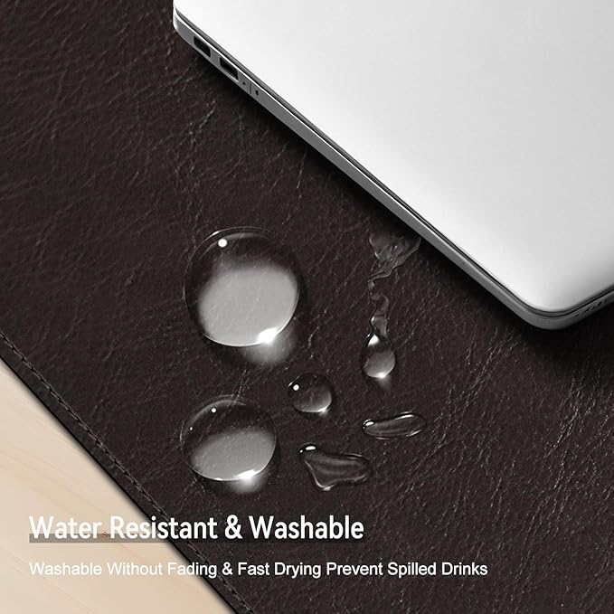 Imitation Crazy Horse Leather Desk Mat - Waterproof Desk Pad - Ideal for Large Mouse Pad and Desk Mats on Top of Desks (deep Coffe+Black, 25"*13")