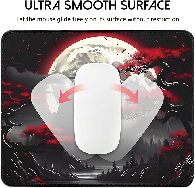 Small Gaming Mouse Pad, Anime Black Mousepad with with Non-Slip Base, Expanded Cool Desk Mat, Mountain Moon Scenery Keyboard Mat Suitable for Home Office,10.2 X 8.3 Inch