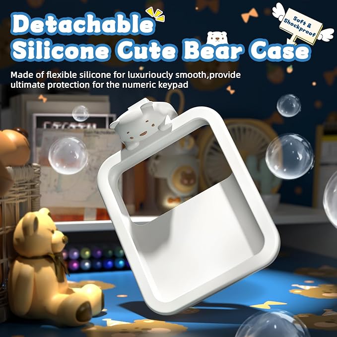 FELICON Cute Wireless Numeric Keypad with Silicon Bear,18-Key Colorful Round Keycaps,Ergonomic,2.4G Wireless Connection,Portable Financial Accounting Numpad Membrane Keyboard for PC,Laptop(Milk Blue)