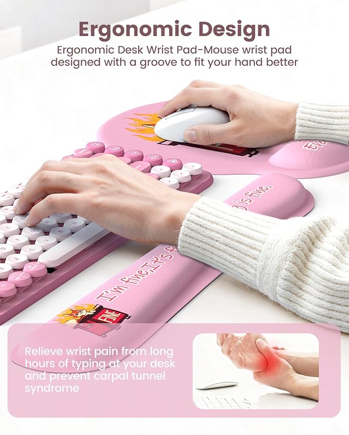 HAOCOO Funny Mouse Pad with Wrist Rest, Ergonomic Mouse Pad with Wrist Support, 4-in-1 Cute Desk Mat Set, Keyboard Wrist Rest, Office Desk Accessories