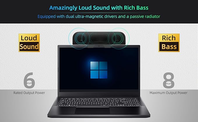 Computer Speakers for Desktop PC, Monitor Speakers, USB Plug-in, Wired, External Speaker for Laptop, Small Computer Soundbar for PC, with Loud Sound, Deep Bass, USB-C Adapter, Easily Clamp to Monitor