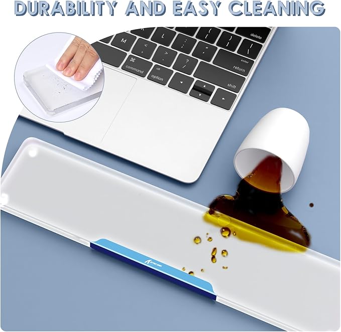 Acrylic Gaming Keyboard Wrist Rest,Clear Ergonomic Palm Rest with Anti-Slip Base,Customized Metal CNC Aluminum Alloy Logo for Compact 80% Computer Keyboard,Office,PC Gaming,Laptop,Mac,Easy Typing-Blue