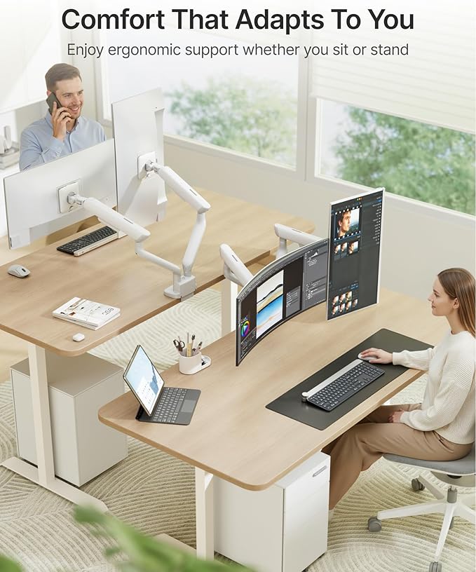monTEK Dual Monitor Arm with USB, Mechanical Spring Monitor Arm for 17-35" Screens, Adjustable Monitor Desk Mount Each Holds up to 26.4 lbs with C Clamp/Grommet Desk Mount, VESA 75/100mm
